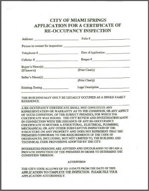 Re-Occupancy Inspection Certificate Application