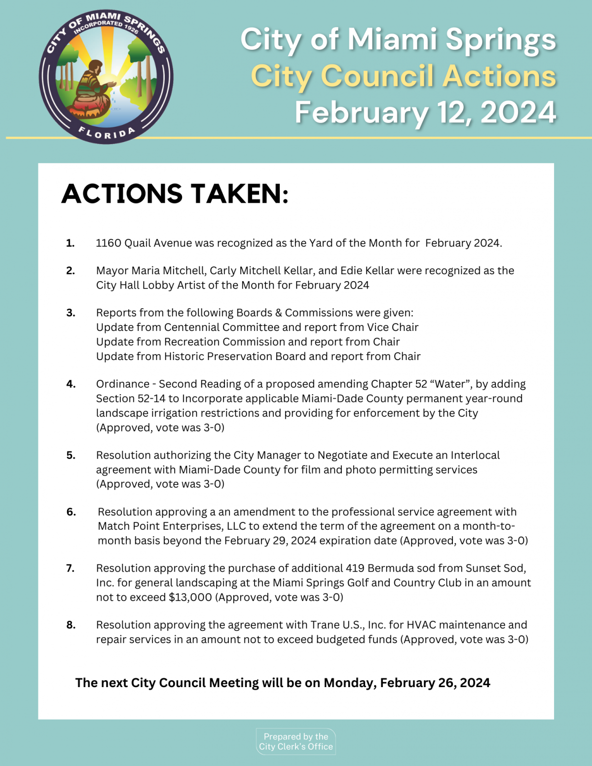 City Council Actions - February 12, 2024