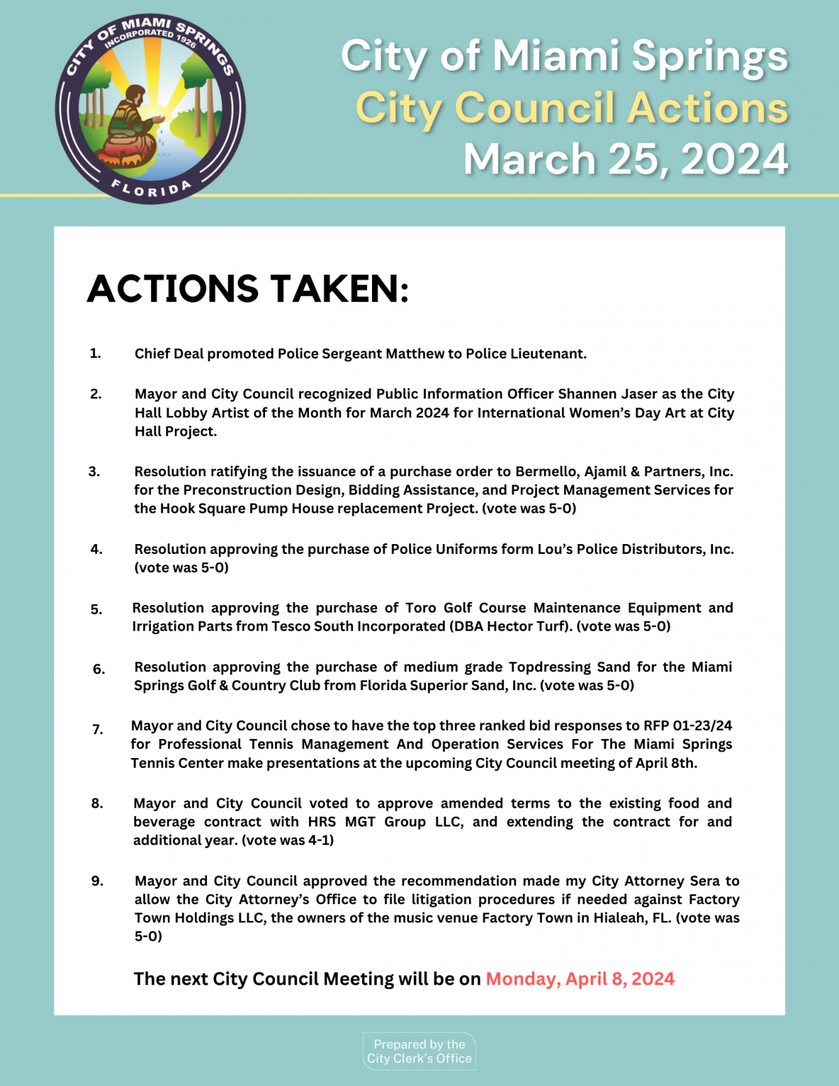 City Council Actions - March 11, 2024
