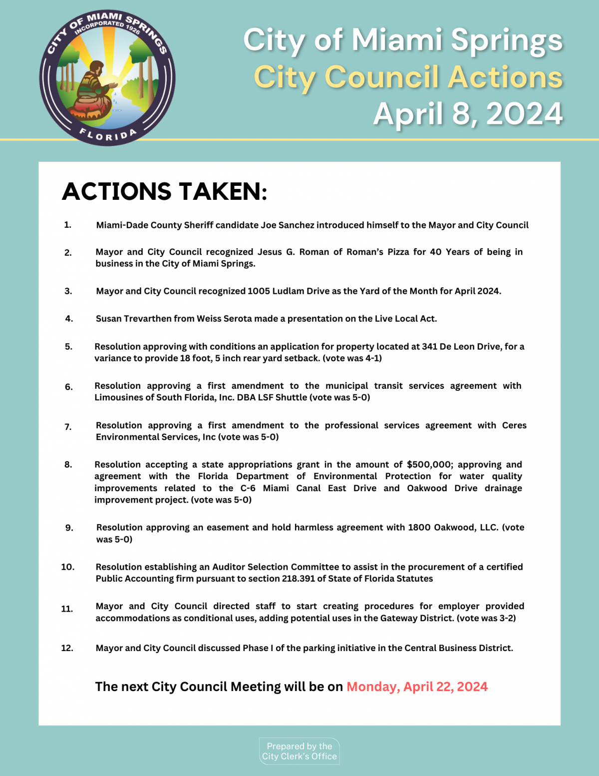 City Council Actions - April 8, 2024