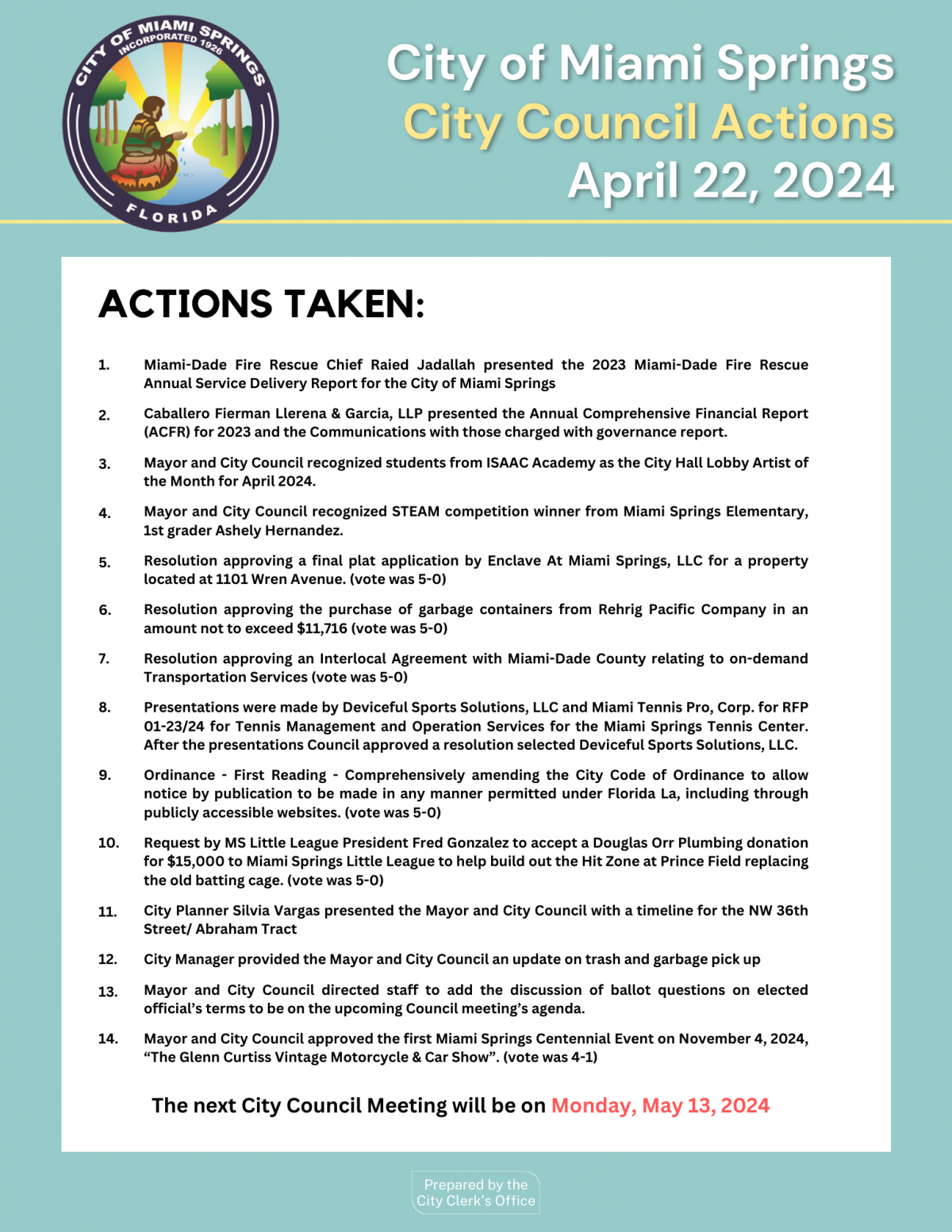 City Council Actions - April 22, 2024
