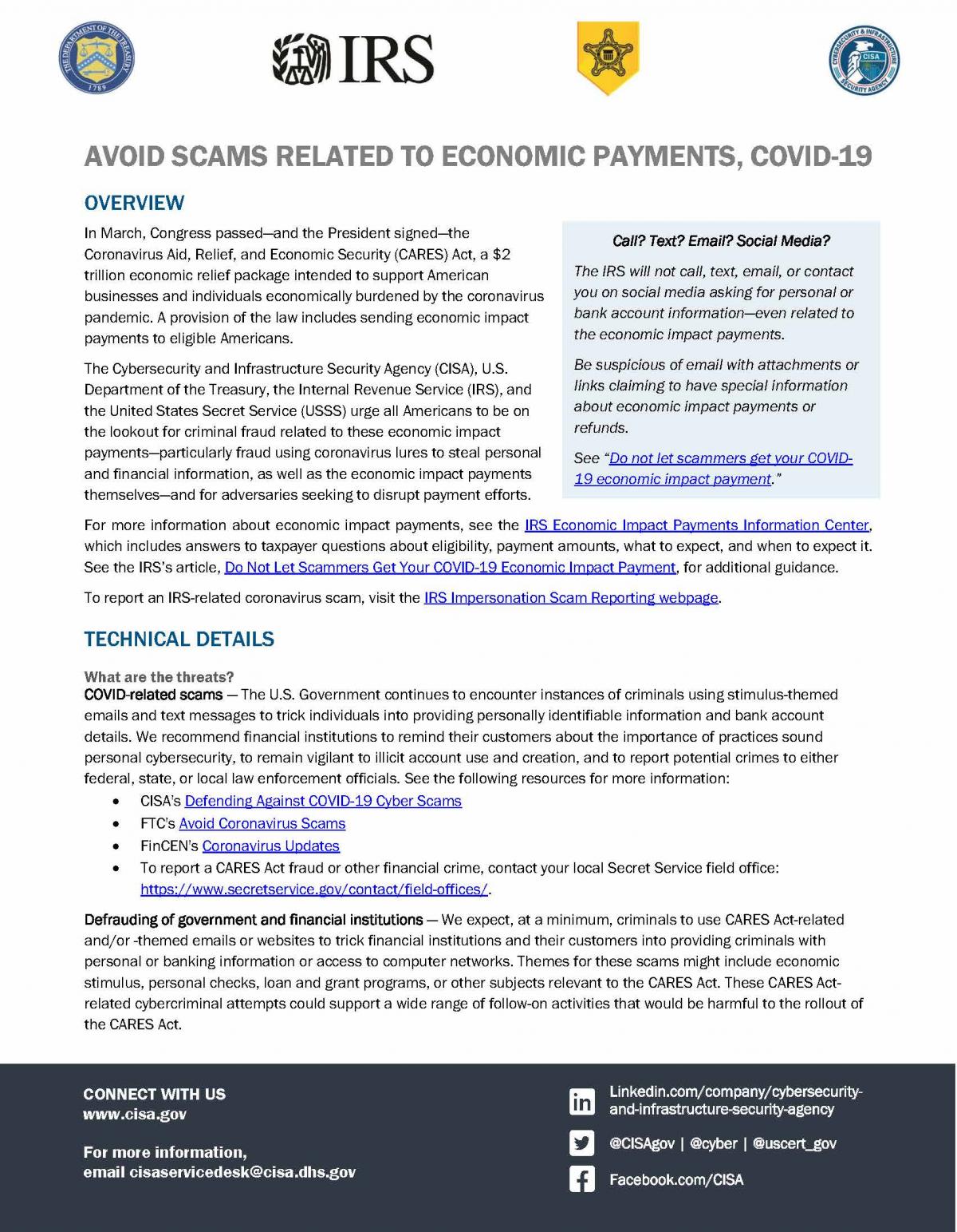 AVOID SCAMS RELATED TO ECONOMIC PAYMENTS, COVID-19 page 1