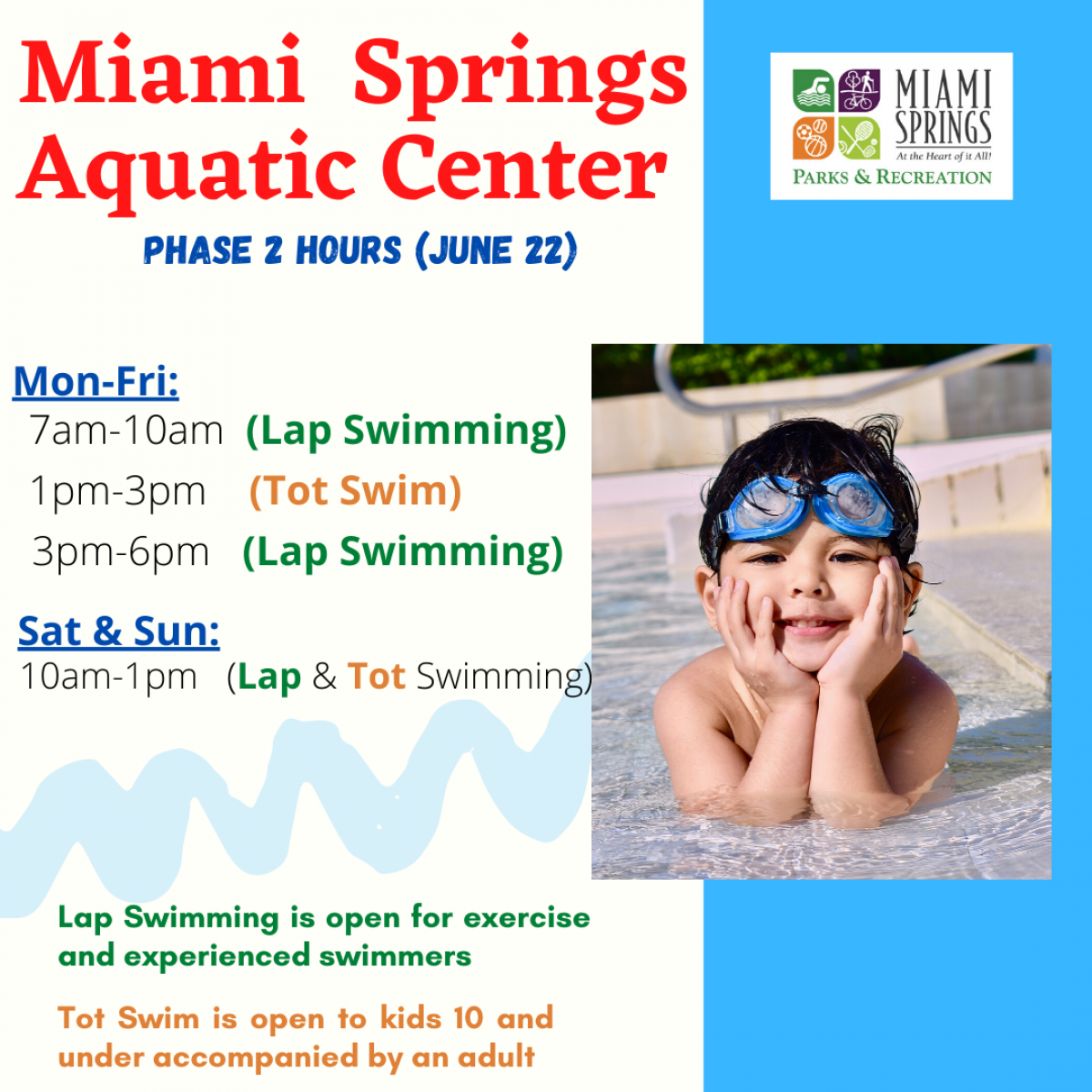 Miami Springs Aquatic Center Phase 2 of Reopening on June 22, 2020
