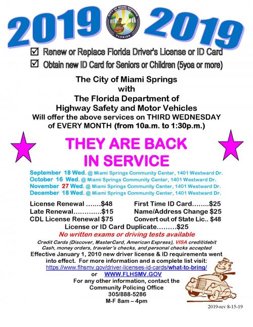 2019 Florida Driver S License Renewal Replacement Service City