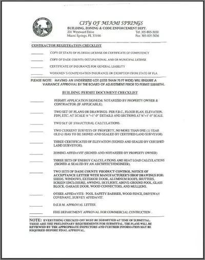 Building Permit Contractor Checklist