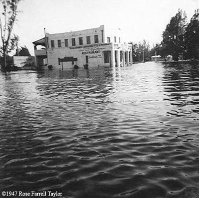 1947 - Miami Springs Pharmacy on the Circle in Miami Springs after the 1947 Flood caused by Hurricane VI 