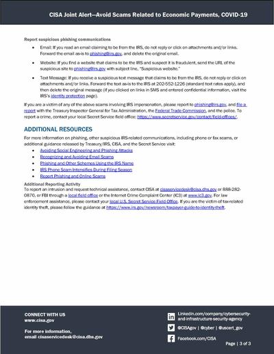 AVOID SCAMS RELATED TO ECONOMIC PAYMENTS, COVID-19 page 3